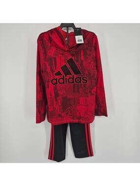 Adidas Track Suit Warp Camo Vivid Red Jacket Black Pants Red Striped Boys Size 6